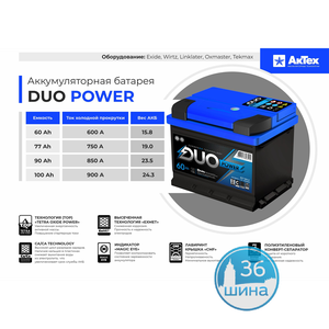 Аккумуляторы 6СТ. 140 АКТЕХ Duo power 1000A, о/п Россия